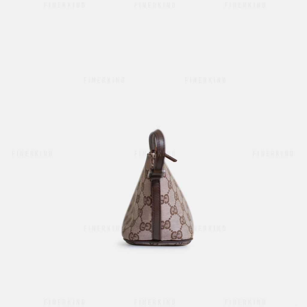 Gucci GG Canvas and Espresso Leather Boat Pochette Bag