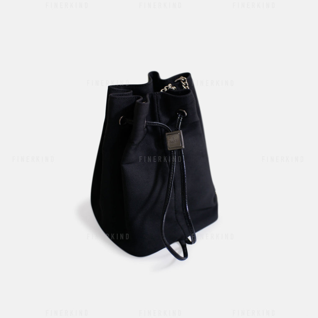 Gucci Canvas and Leather in Classic Black Bucket Bag