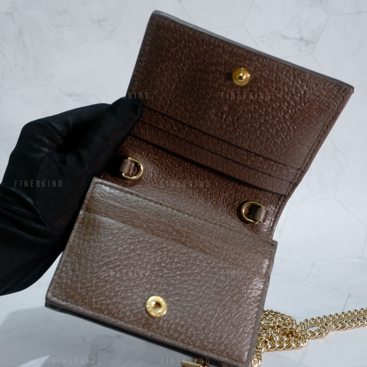 Gucci Ophidia GG Sherry Line Leather Compact Wallet on Chain
