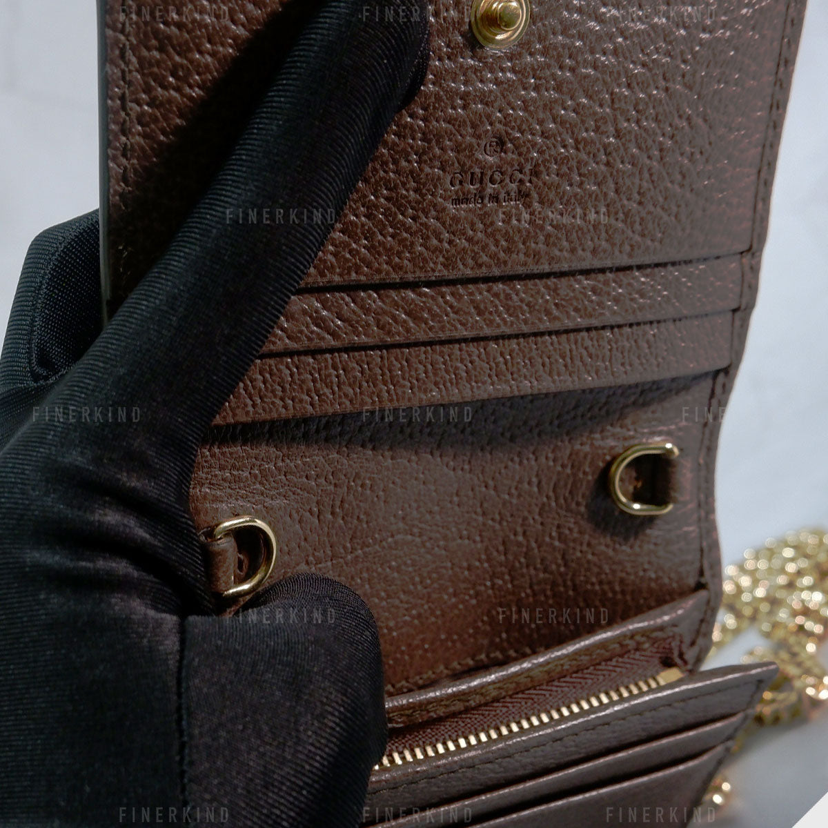 Gucci Ophidia GG Sherry Line Leather Compact Wallet on Chain