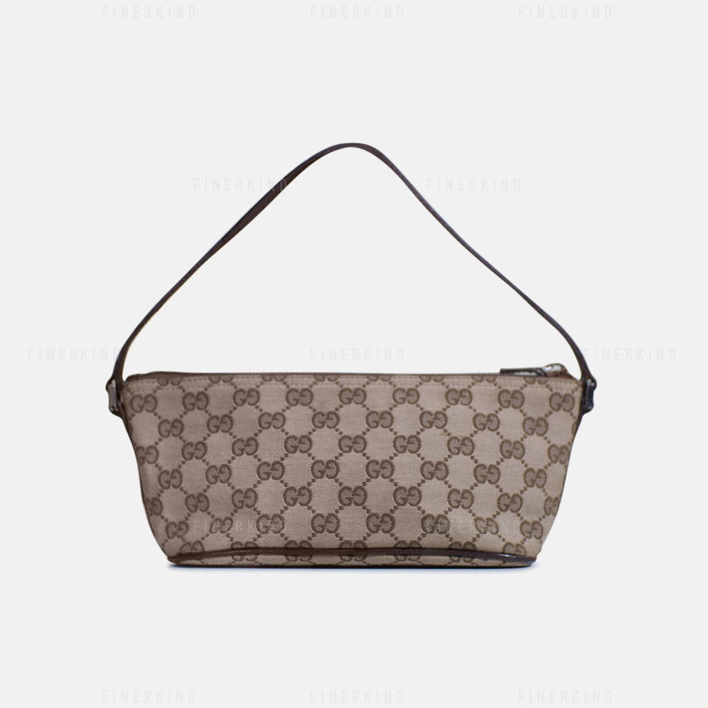 Gucci GG Canvas and Light Espresso Leather Boat Pochette Bag