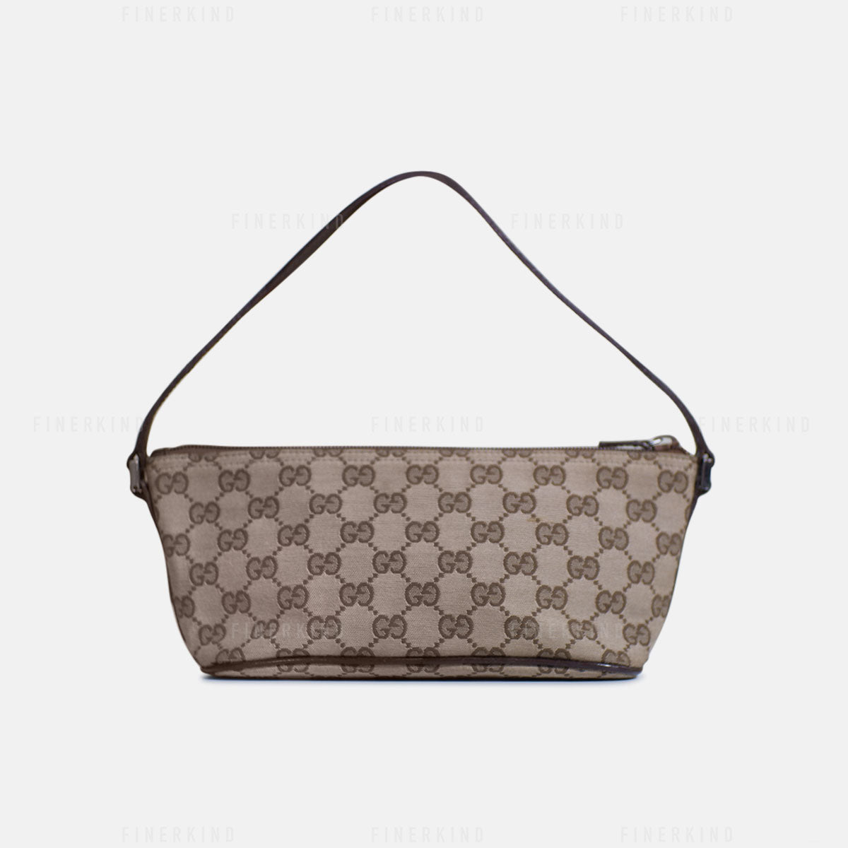 Gucci GG Canvas and Light Espresso Leather Boat Pochette Bag