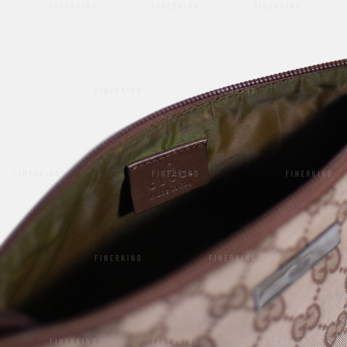 Gucci GG Canvas and Light Espresso Leather Boat Pochette Bag