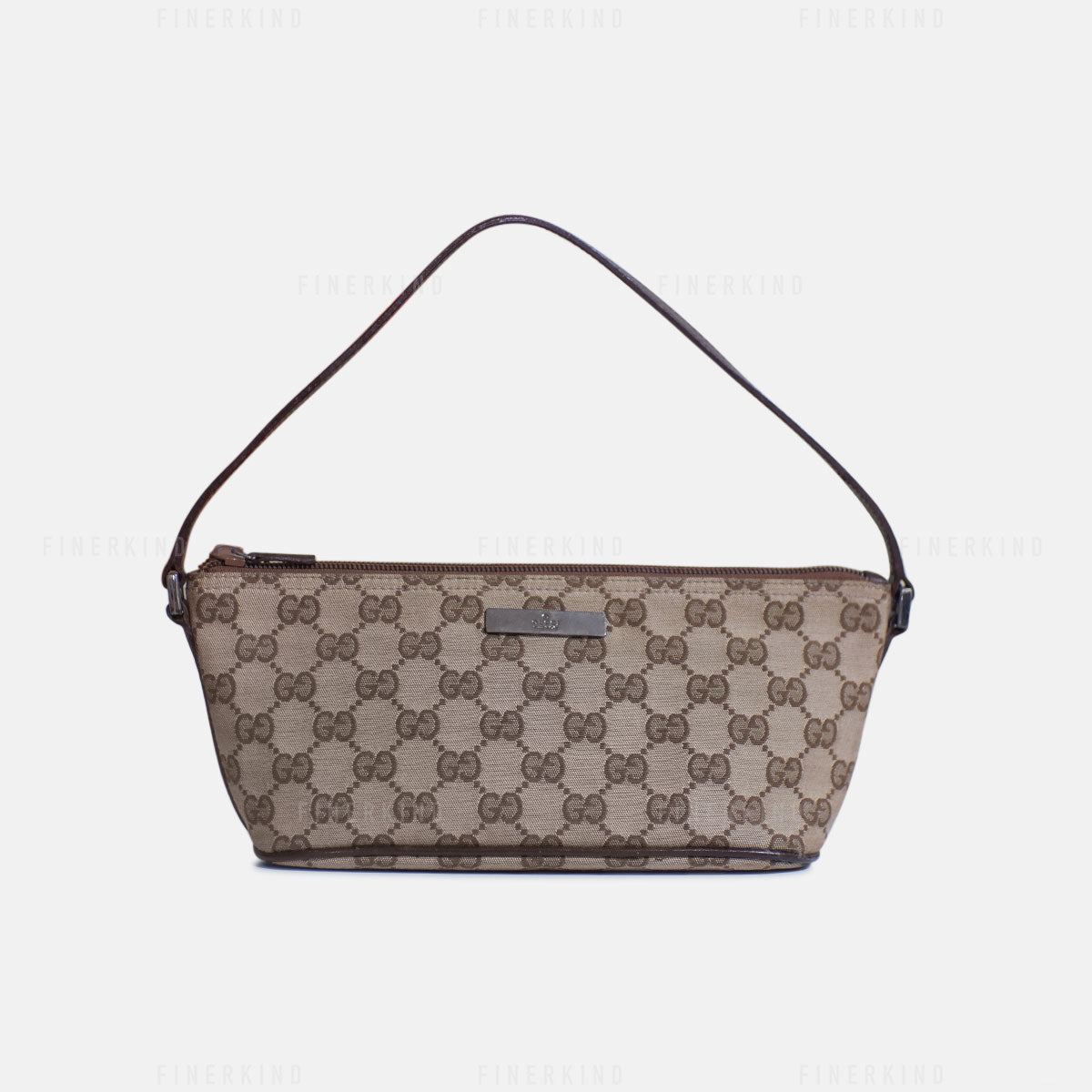 Gucci GG Canvas and Light Espresso Leather Boat Pochette Bag