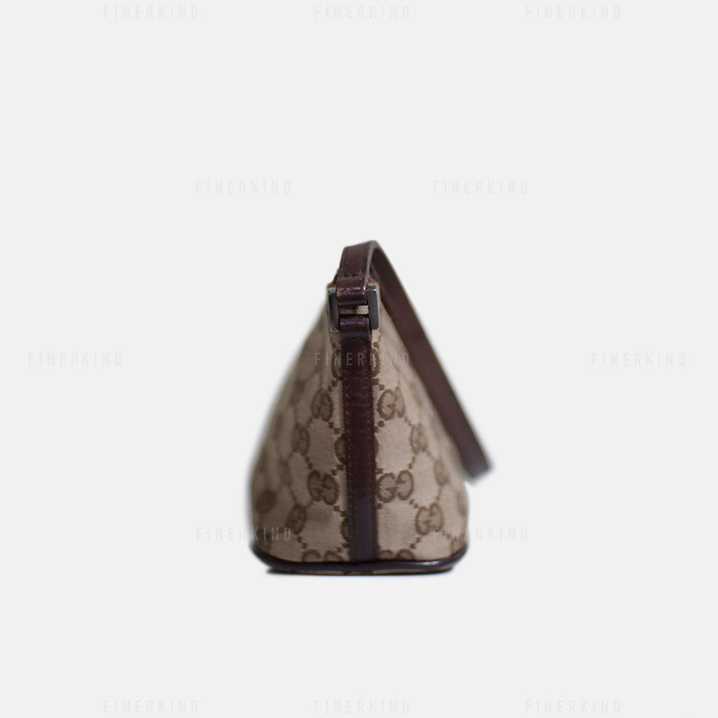 Gucci GG Canvas and Light Espresso Leather Boat Pochette Bag