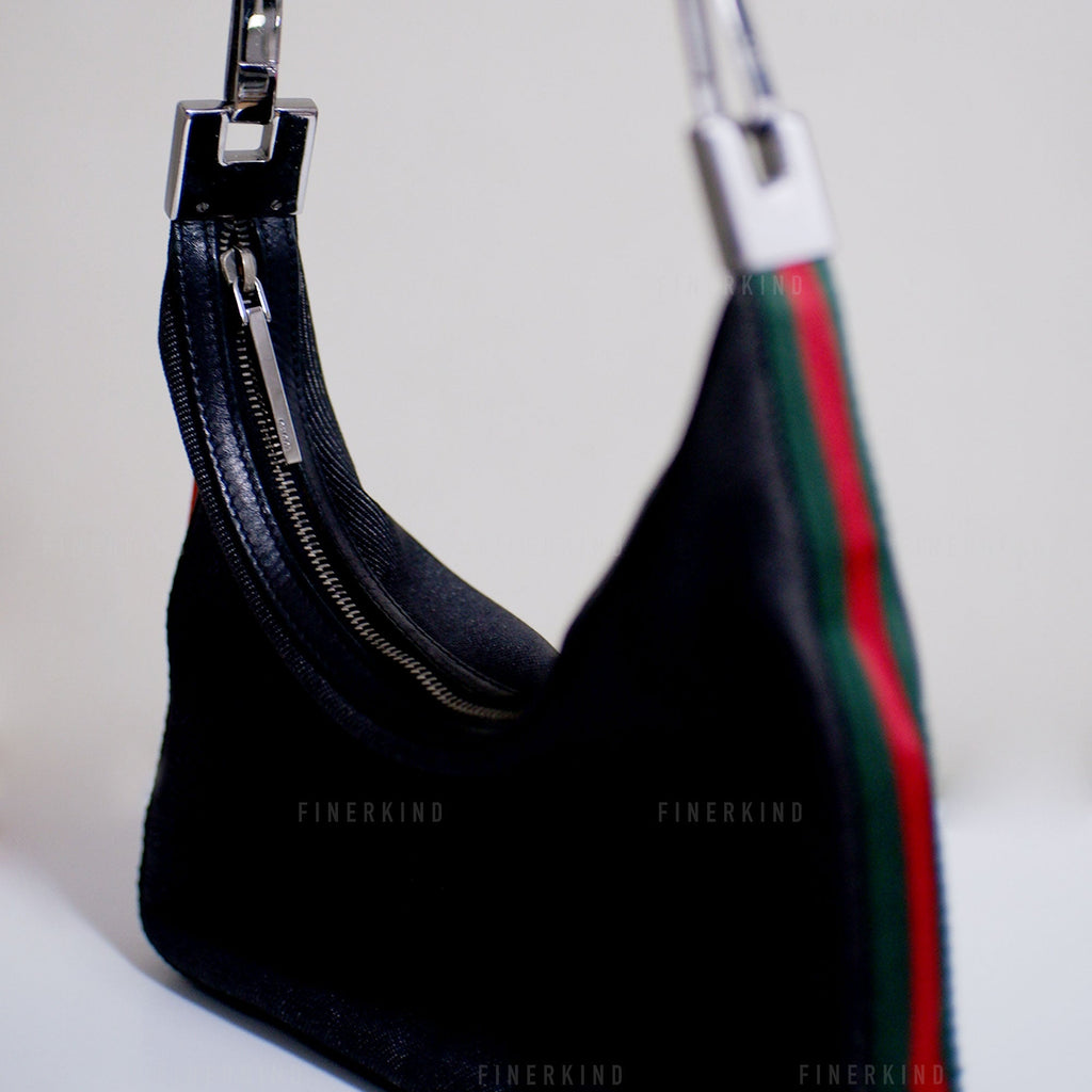 Gucci Cherry Line Black Denim Hobo Bag
