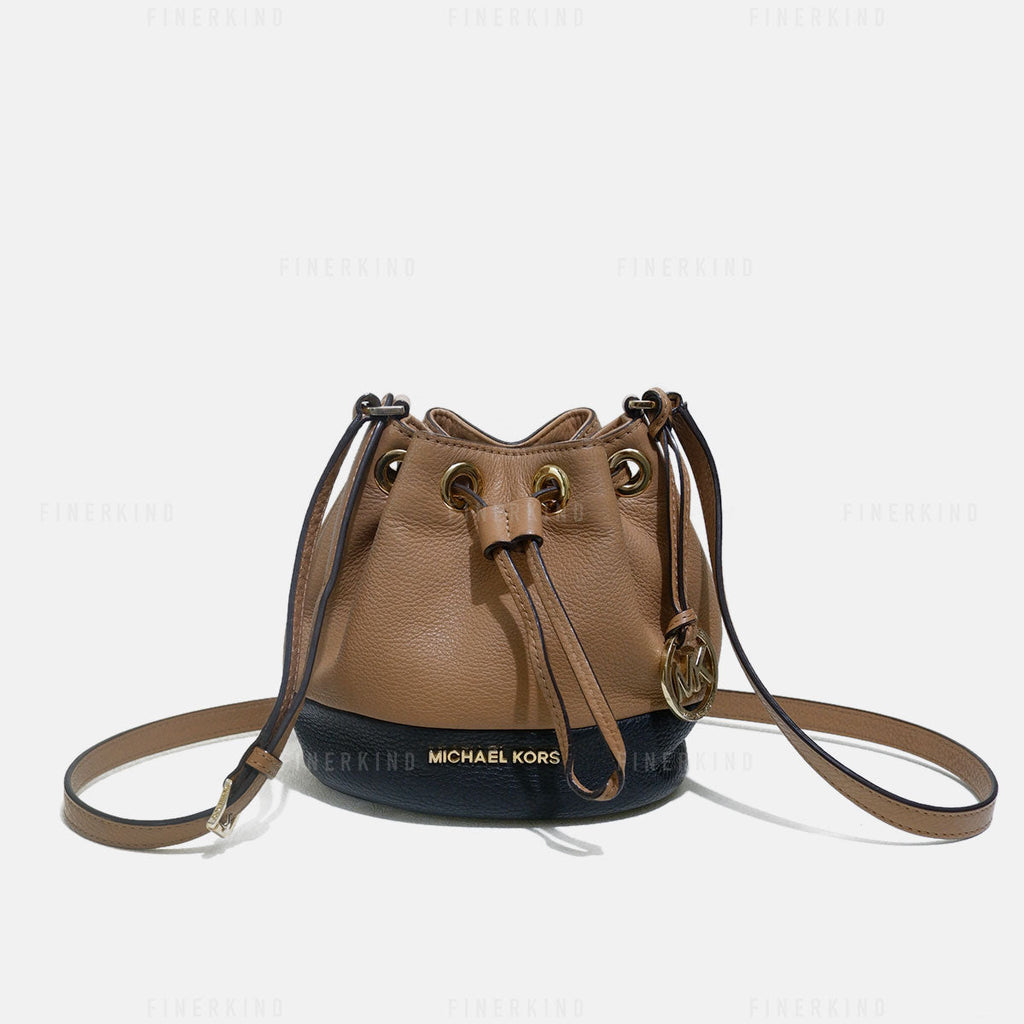 Michael Kors Color Block Tan and Black Mini Bucket Bag