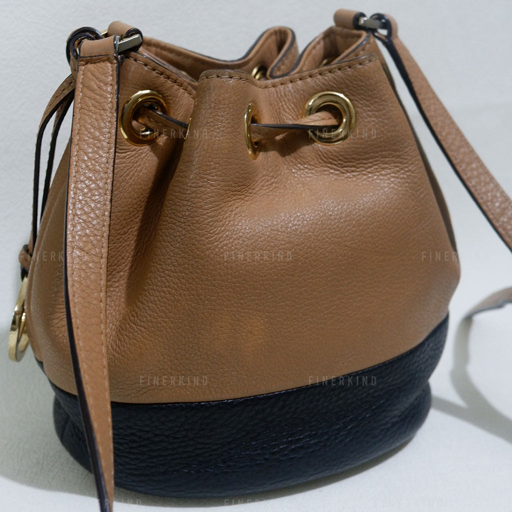 Michael Kors Color Block Tan and Black Mini Bucket Bag