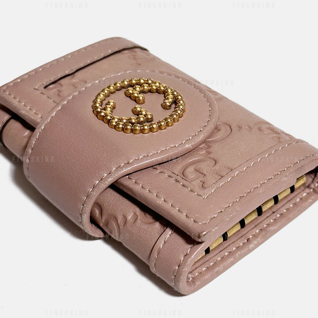 Gucci GG Pink Leather and Gold 6 Rings Key Holder