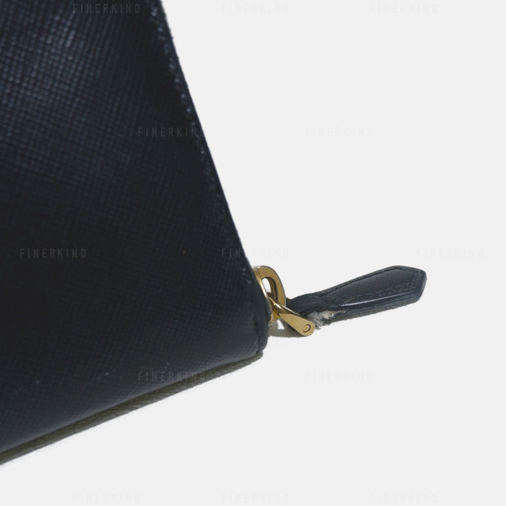 Prada Black Saffiano Leather Zip Around Long Wallet