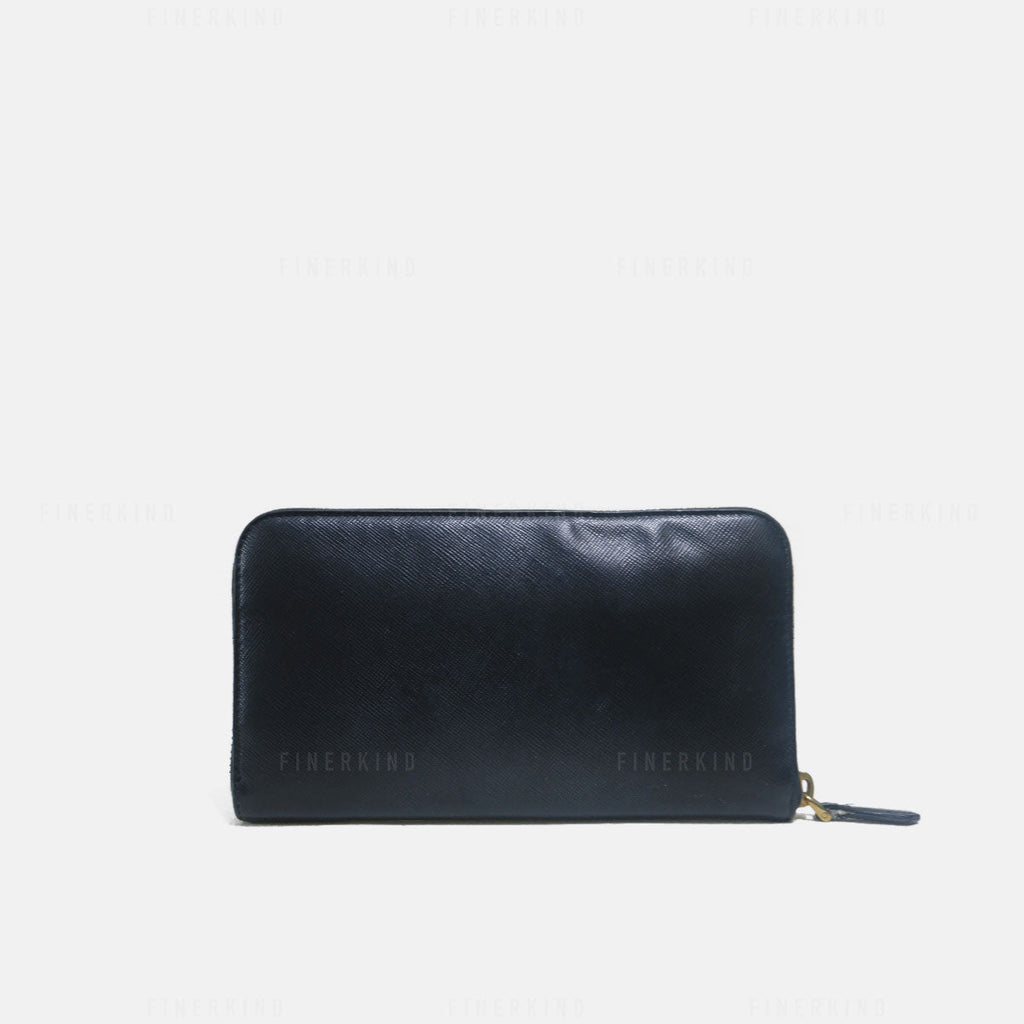 Prada Black Saffiano Leather Zip Around Long Wallet
