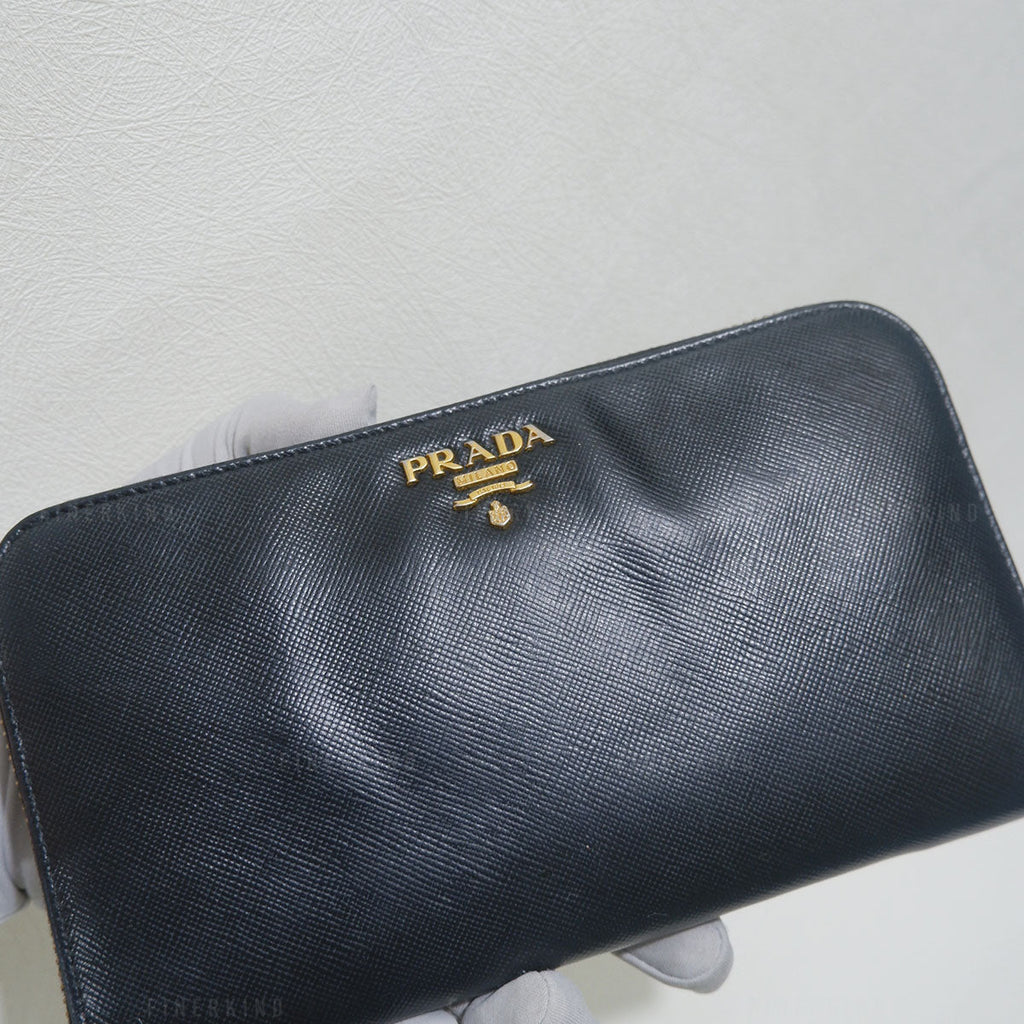 Prada Black Saffiano Leather Zip Around Long Wallet