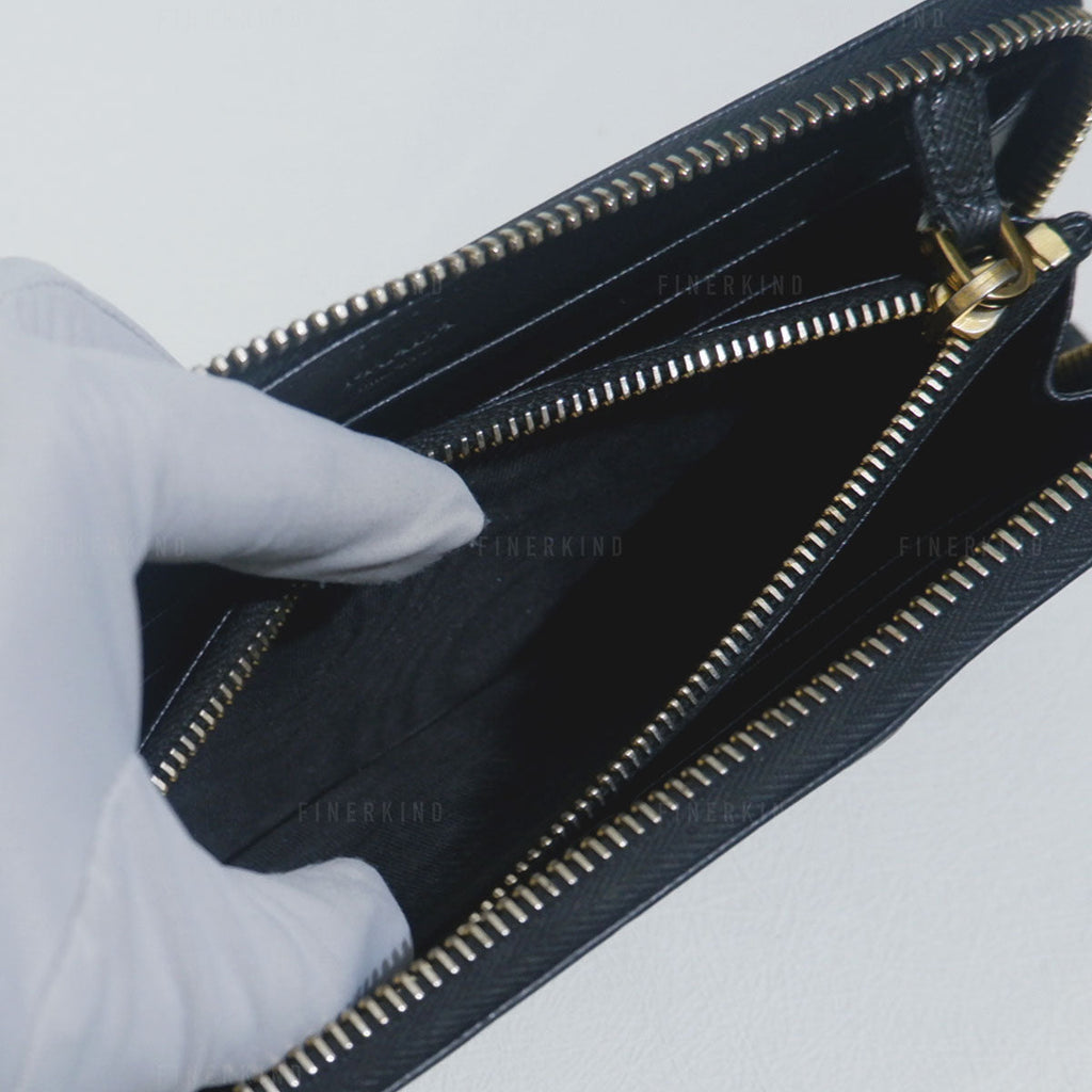Prada Black Saffiano Leather Zip Around Long Wallet