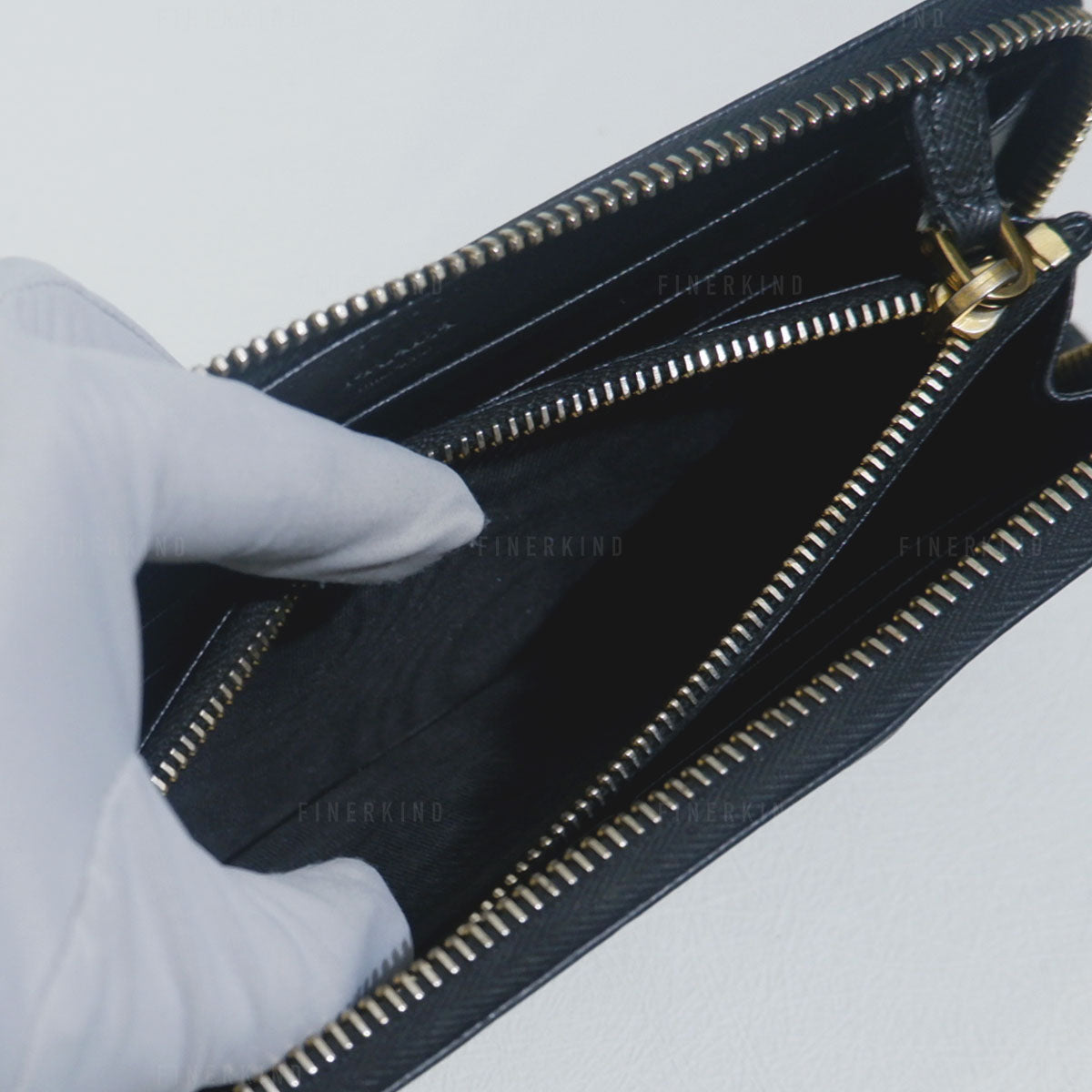 Prada Black Saffiano Leather Zip Around Long Wallet