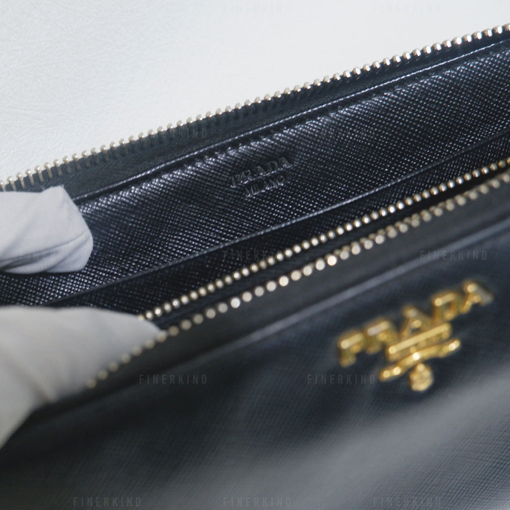 Prada Black Saffiano Leather Zip Around Long Wallet