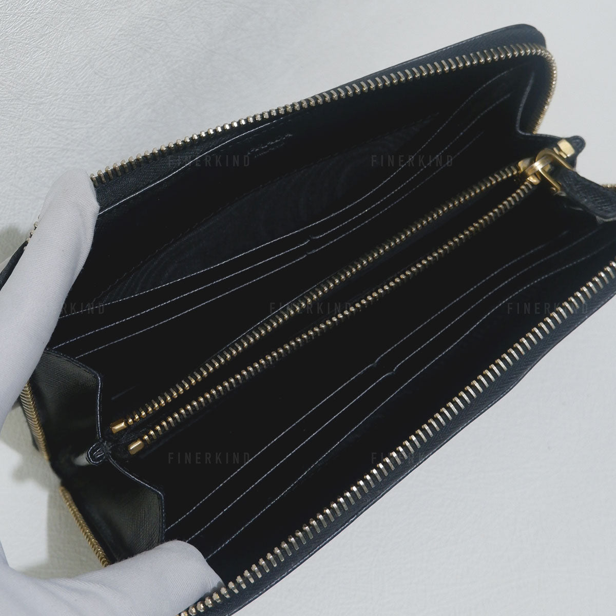Prada Black Saffiano Leather Zip Around Long Wallet