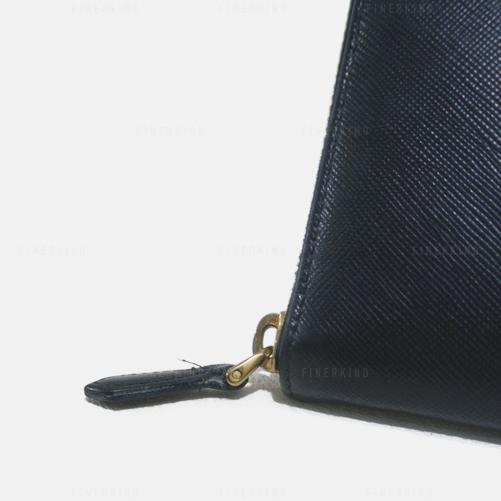 Prada Black Saffiano Leather Zip Around Long Wallet