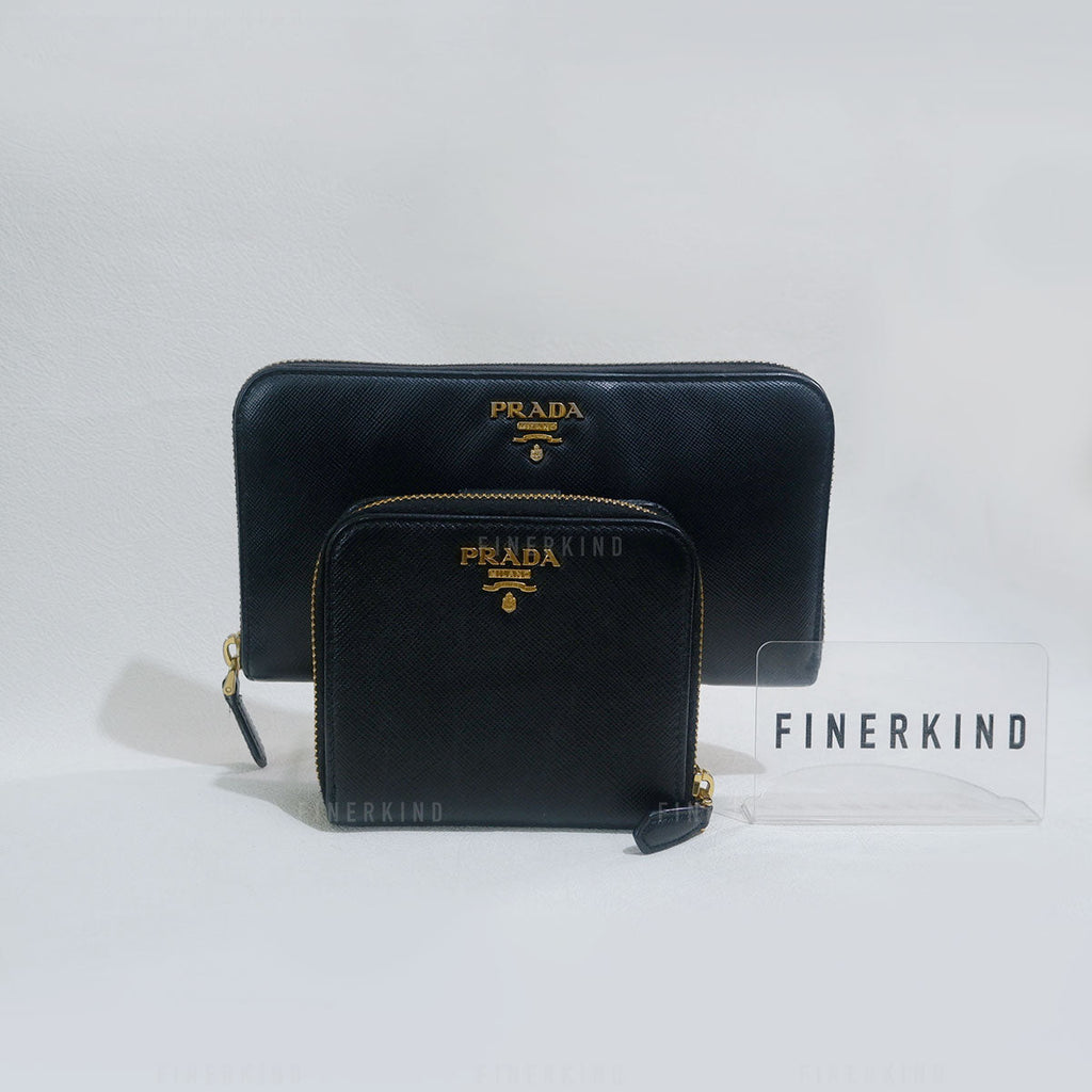 Prada Black Saffiano Leather Zip Around Long Wallet