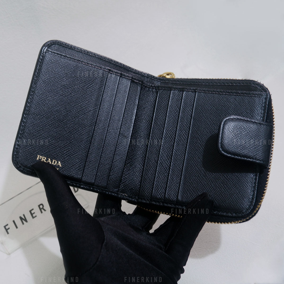 Prada Black Saffiano Leather Compact Wallet