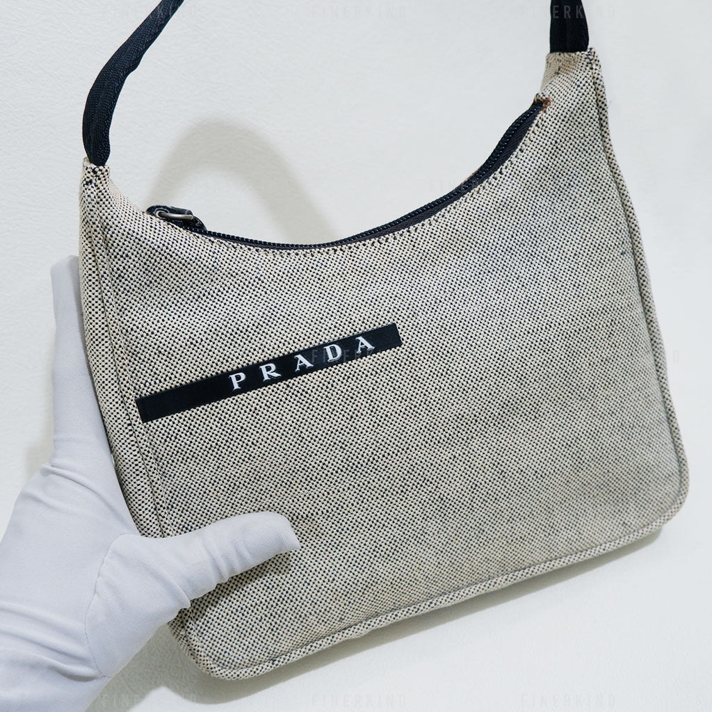 Prada Mini Hobo Gray/Beige Canvas Handbag