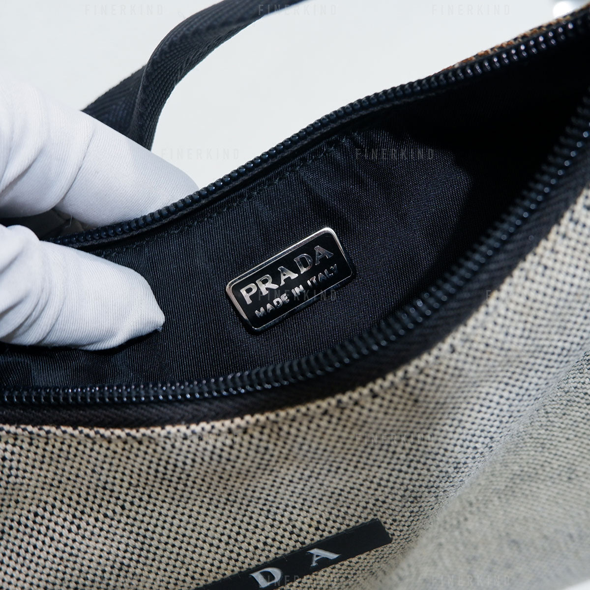 Prada Mini Hobo Gray/Beige Canvas Handbag