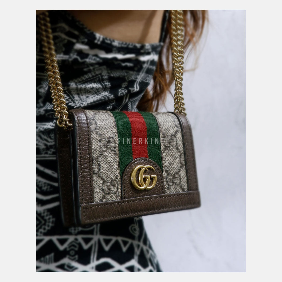 Gucci Ophidia GG Sherry Line Leather Compact Wallet on Chain