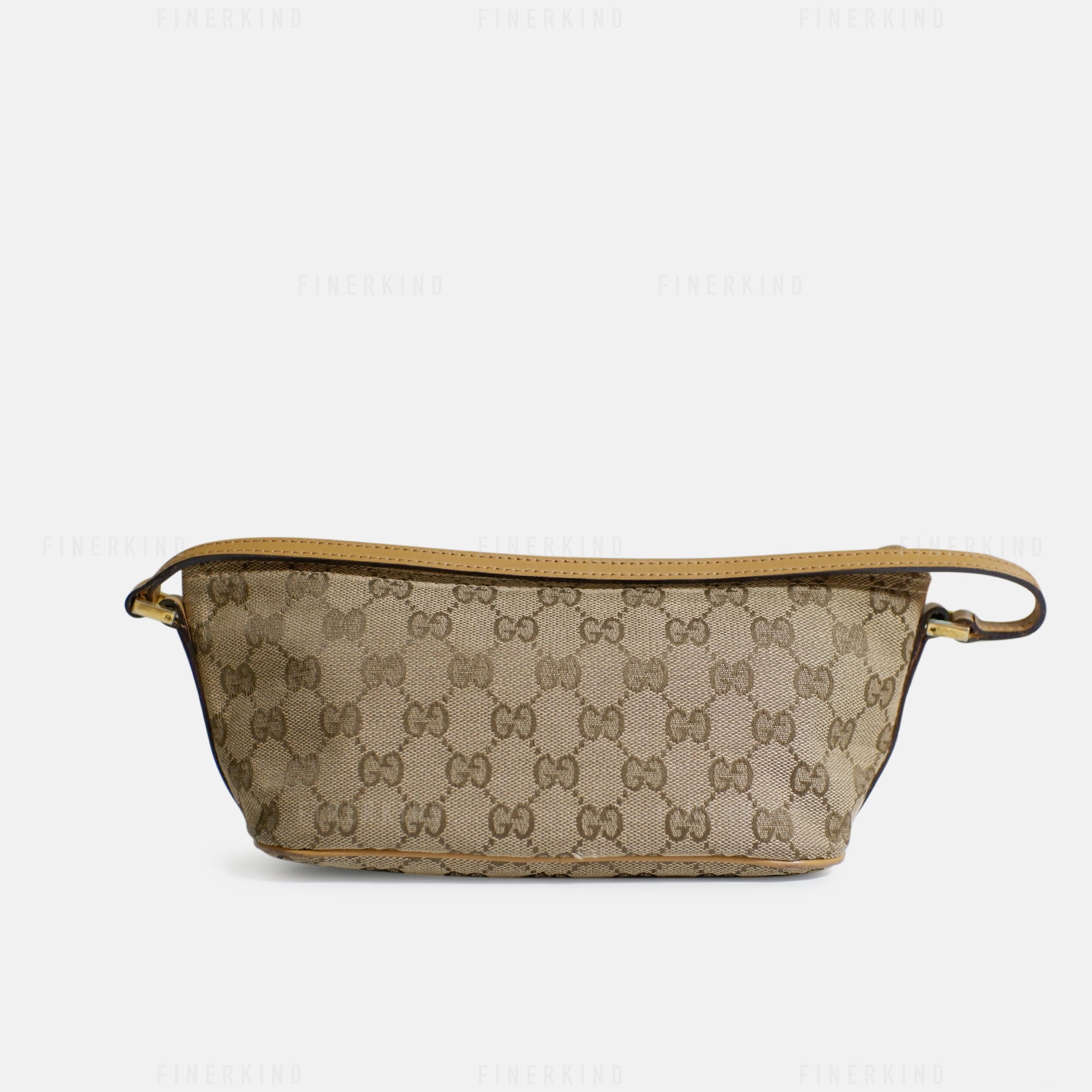 Gucci GG Canvas and Tan Leather Boat Pochette Bag