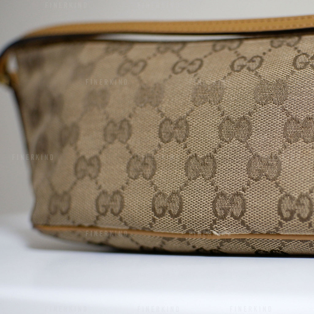 Gucci GG Canvas and Tan Leather Boat Pochette Bag