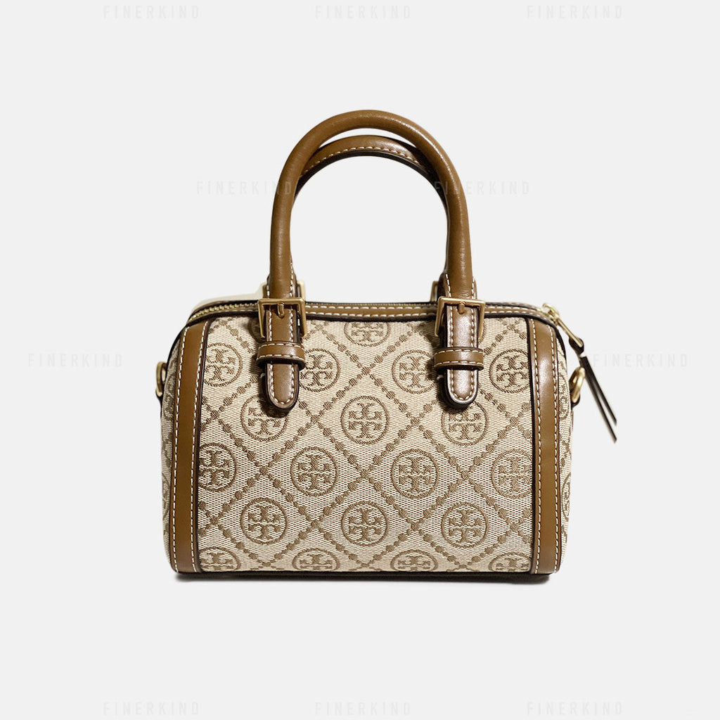 Tory Burch Mini Logo Monogram Duffle Bag in Brown