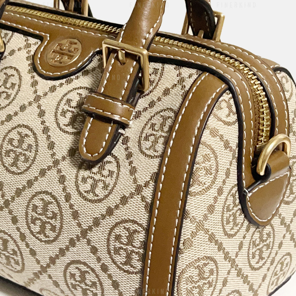 Tory Burch Mini Logo Monogram Duffle Bag in Brown